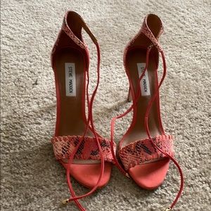 Snake skin coral heel sandals